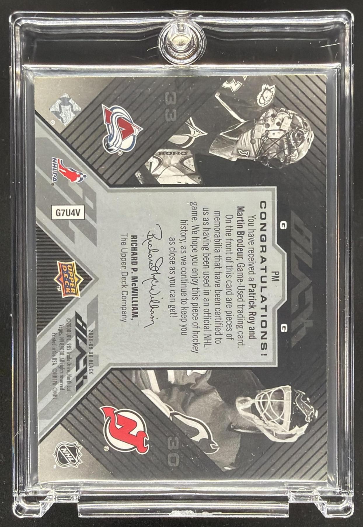 2008-09 Upper Deck Martin Brodeur Patrick Roy #GJ-MB UD Game Jerseys /50