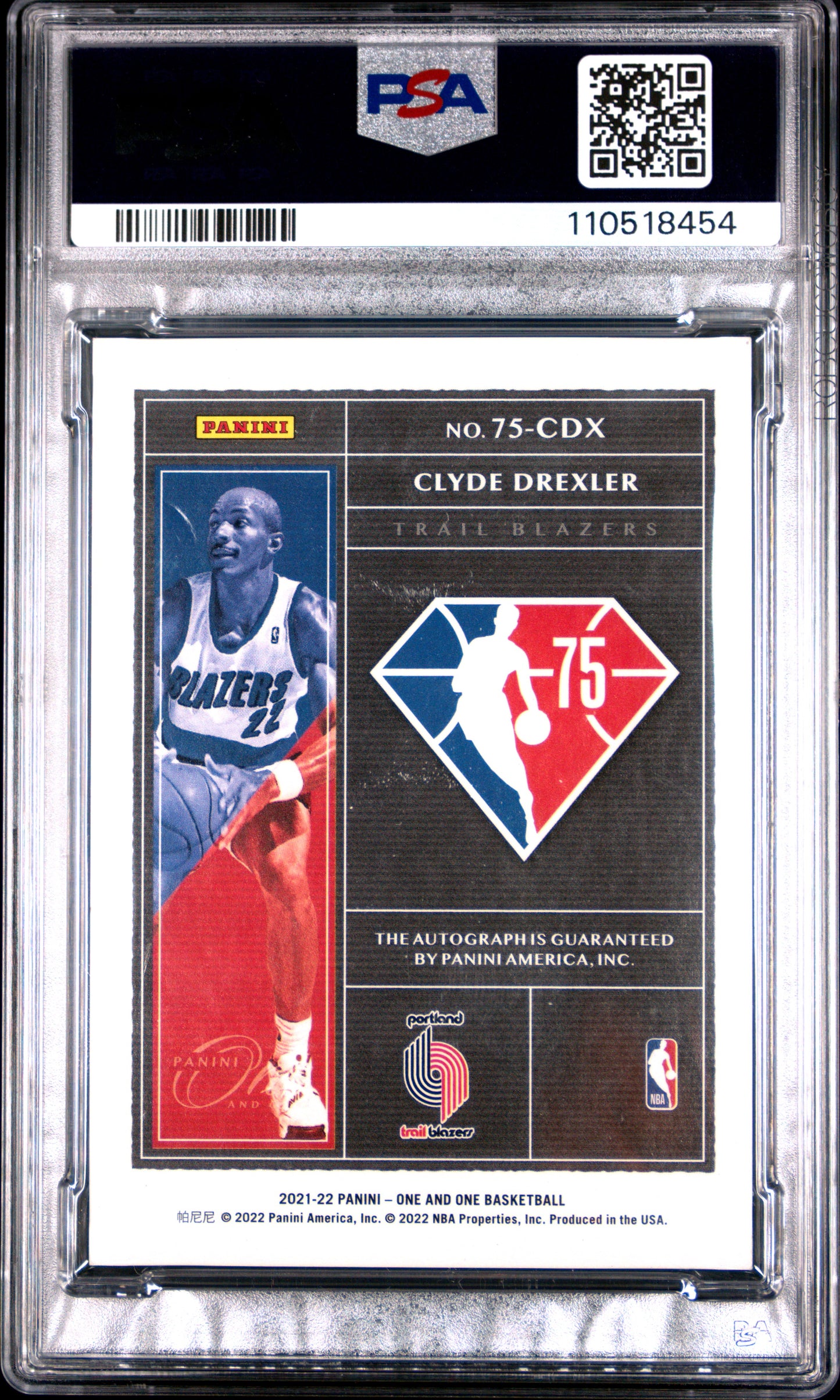 2021 Panini One And One Clyde Drexler 75th Team Signature /35 PSA 6
