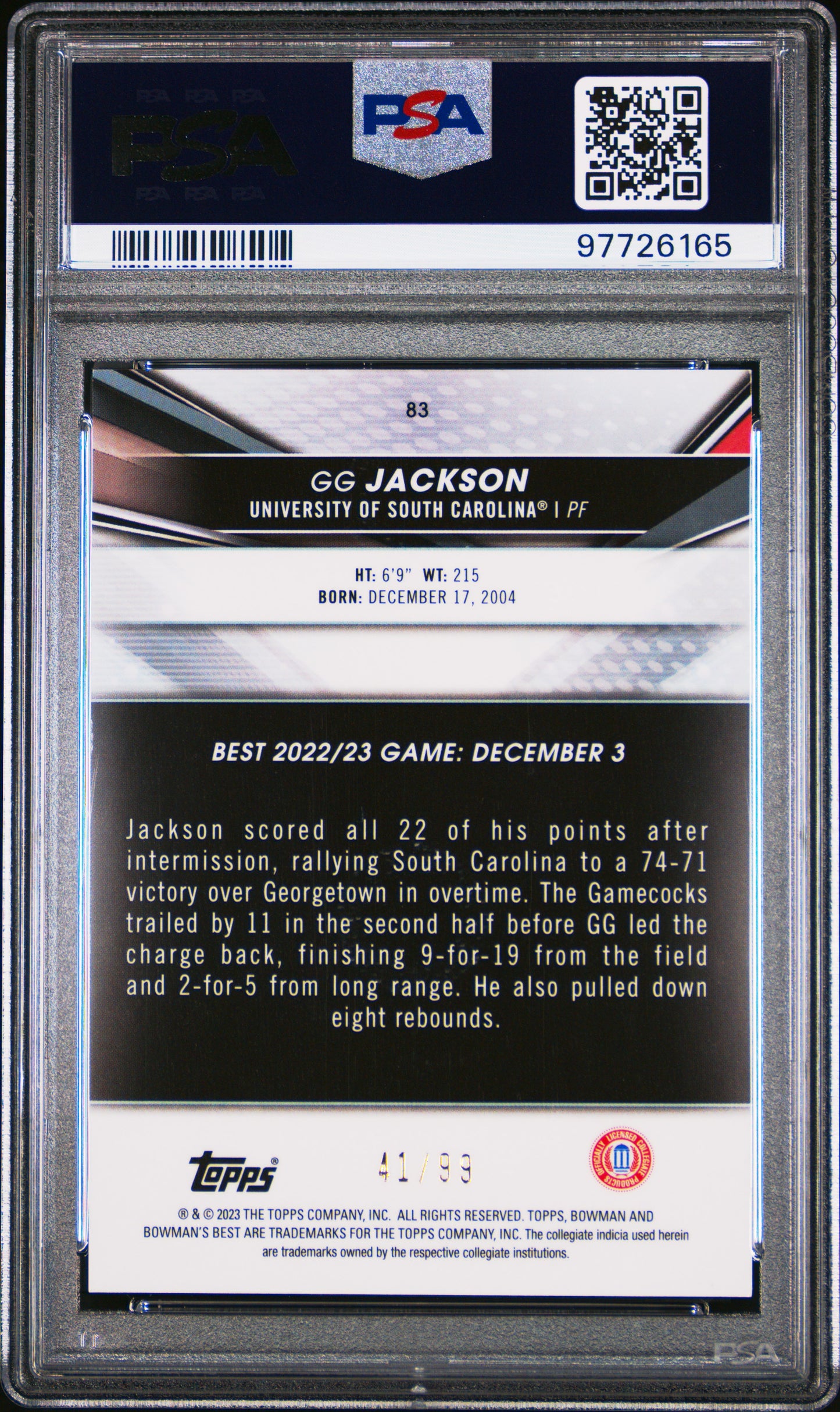 2022 Bowman University Best GG Jackson Green Refractor 41/99 PSA 10 POP 1