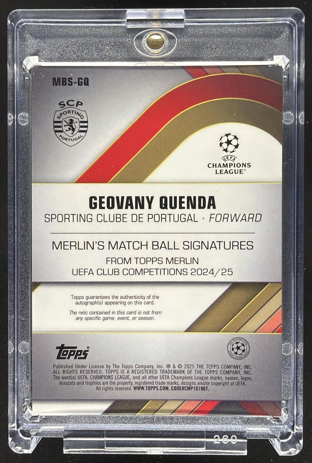 2024 Topps Merlin Chrome UEFA Geovany Quenda #MBS-GQ Merlin's Match Ball Signature Auto