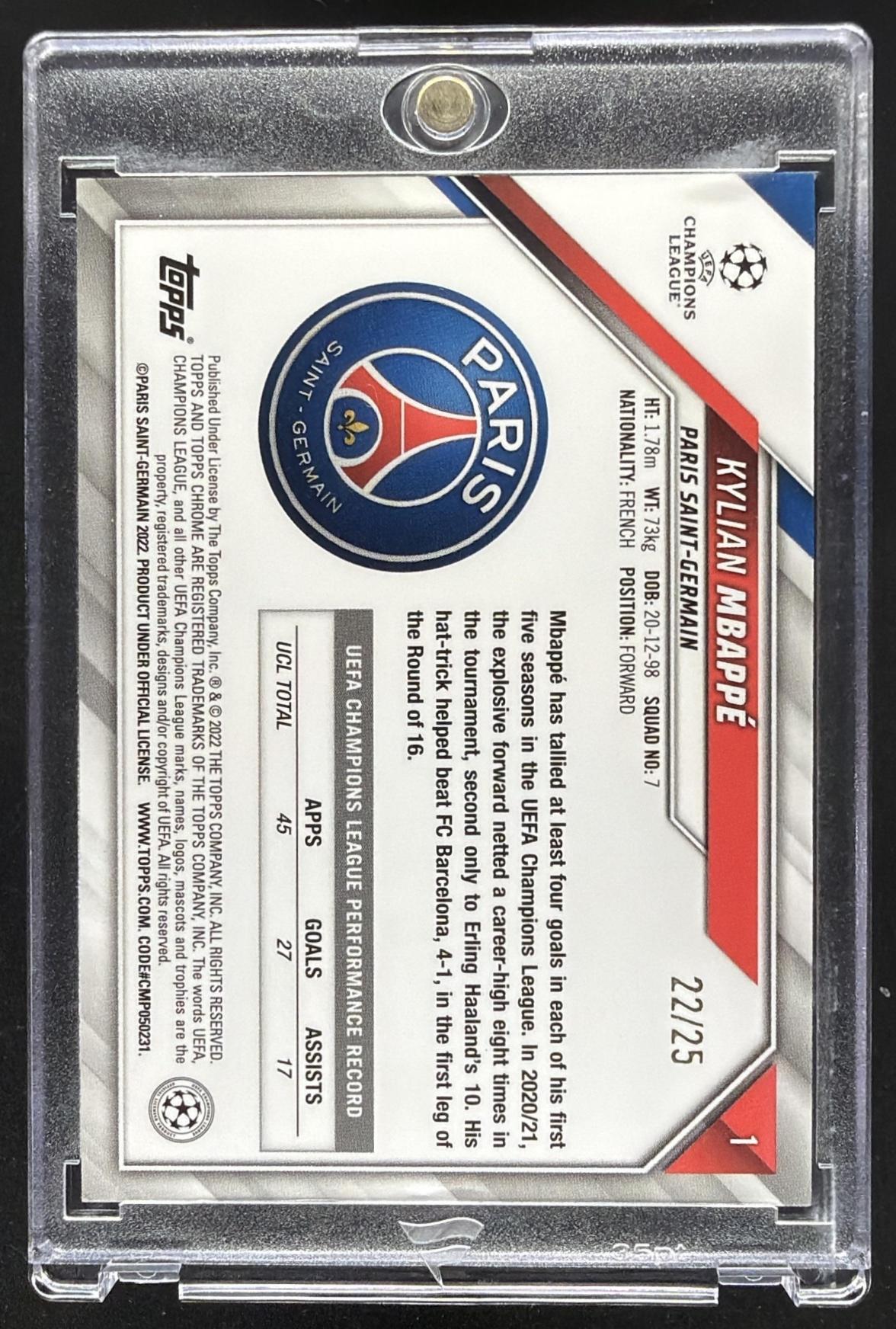 2021 Topps Chrome UEFA Champions League Kylian Mbappe #1 Orange Refractor /25