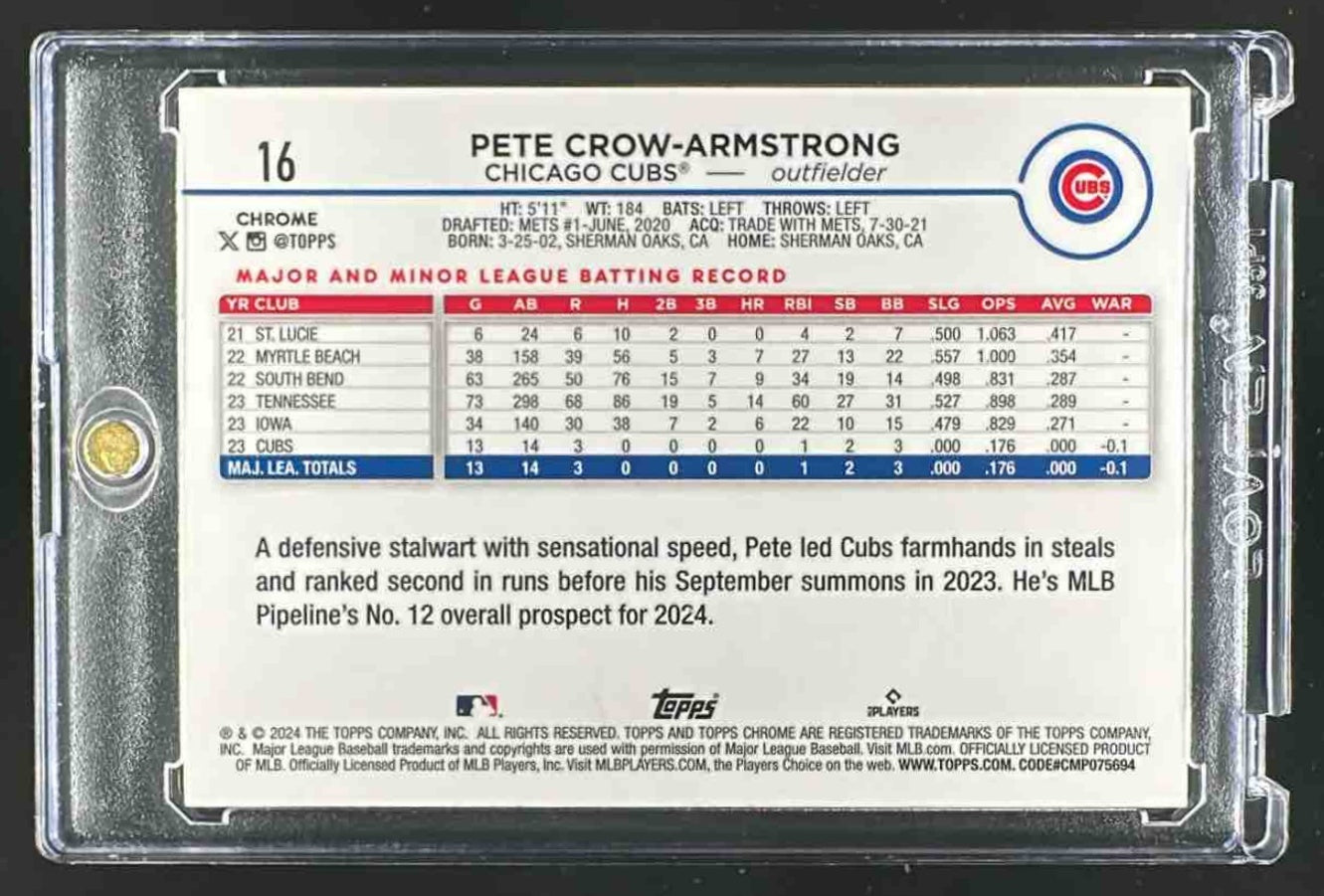 2024 Topps Chrome Pete Crow-Armstrong #16 Green Wave /99 RC Cubs