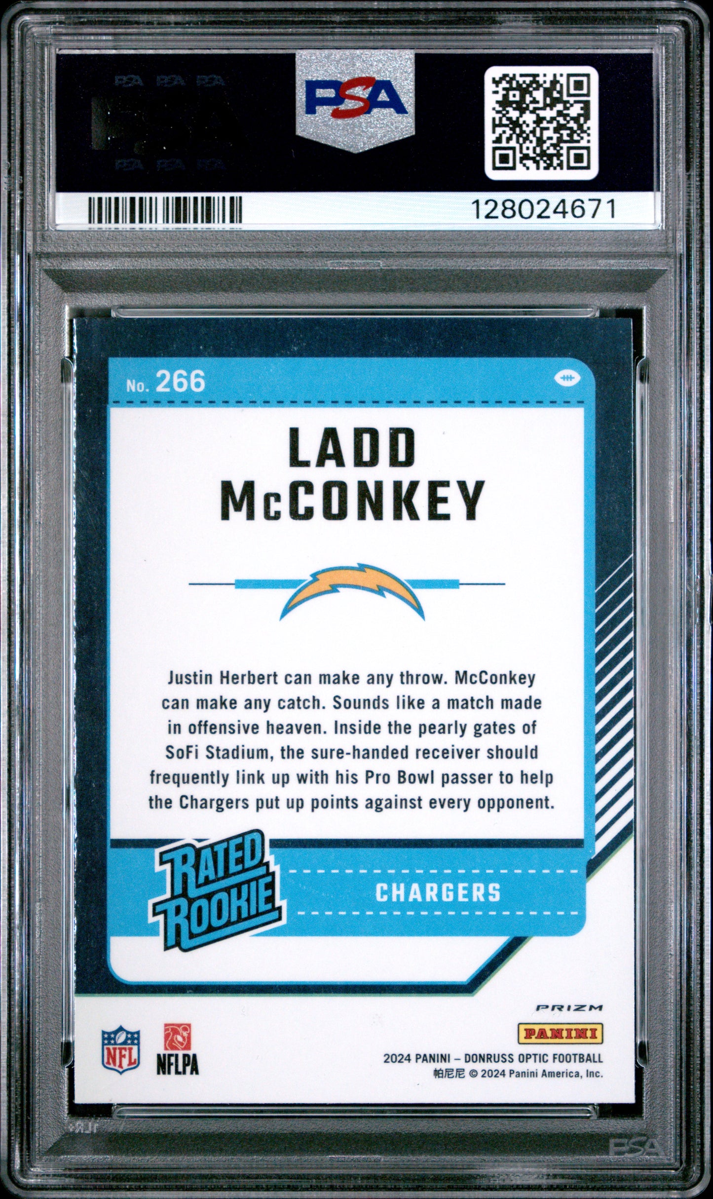 2024 Optic Ladd Mcconkey Blue Glitter Rookie PSA 10
