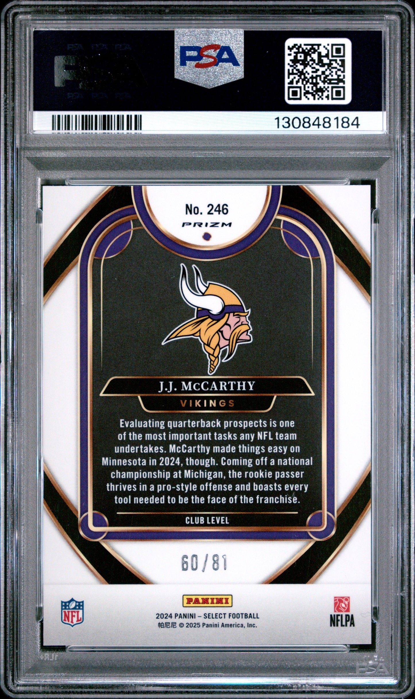2024 Select JJ Mccarthy Dragon Scale /81 Rookie PSA 9