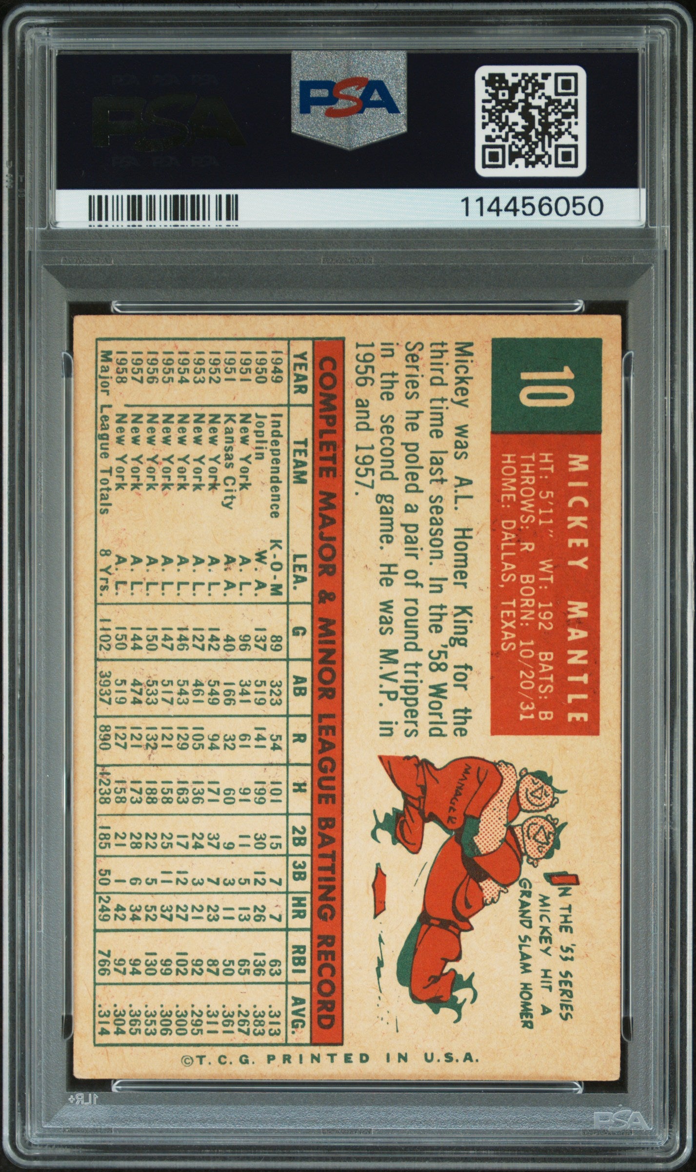 1959 Topps Mickey Mantle PSA 4 #10