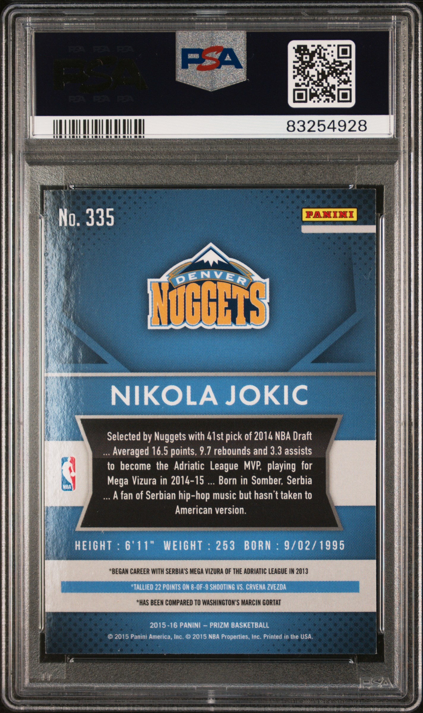2015-16 Prizm Nikola Jokic Rookie Auto PSA Auto 10