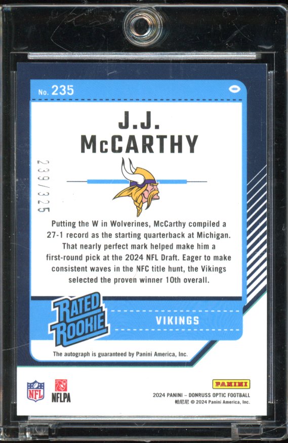 2024 Optic JJ Mccarthy Rookie Auto /325