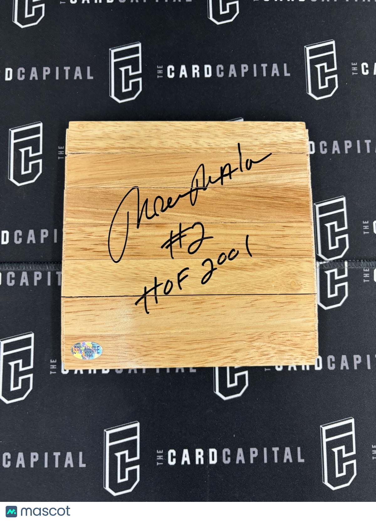 Moses Malone Signed Floorboard Sports Centre COA "HOF 2001"