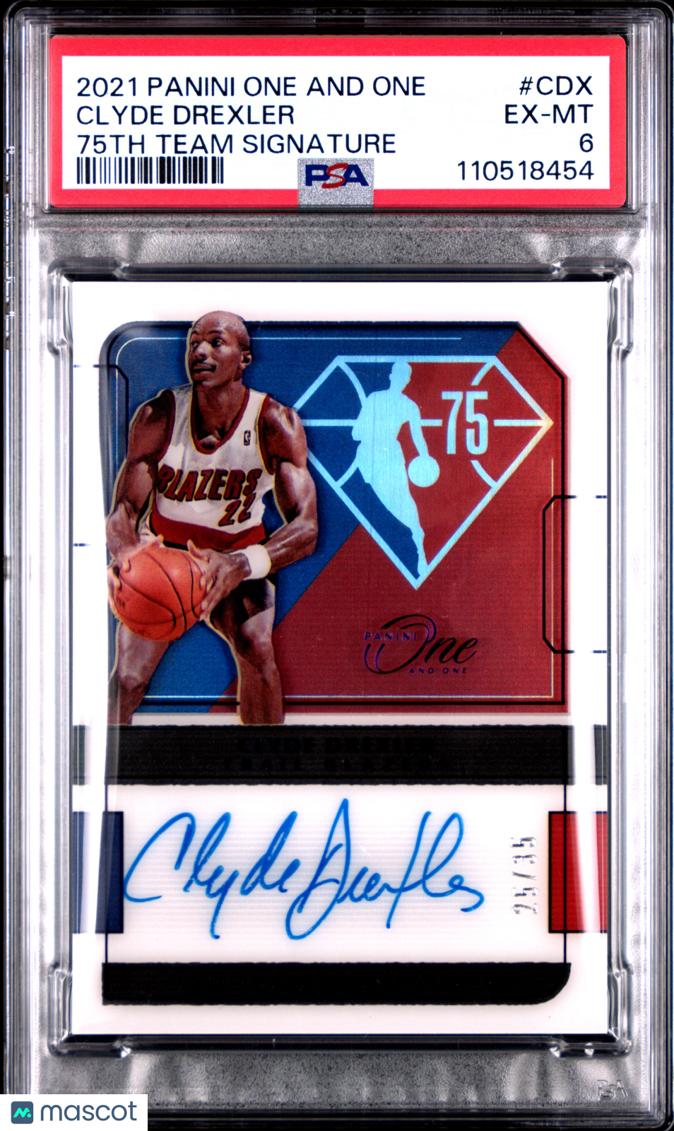 2021 Panini One And One Clyde Drexler 75th Team Signature /35 PSA 6