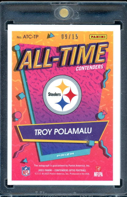 2022 Contenders Optic Troy Polamalu All-Time Orange Auto 09/15