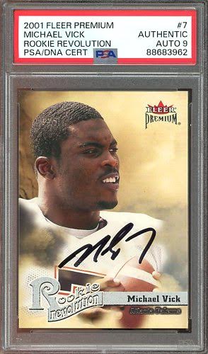 2001 Fleer Premium Michael Vick Rookie Revolution Auto #7 PSA Authentic AUTO 9 RC