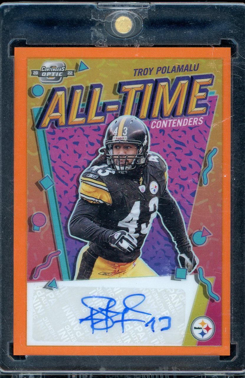 2022 Contenders Optic Troy Polamalu All-Time Orange Auto 09/15