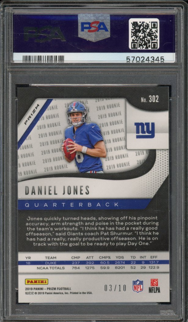 2019 Prizm Daniel Jones Blue Shimmer Rookie /10 PSA 9
