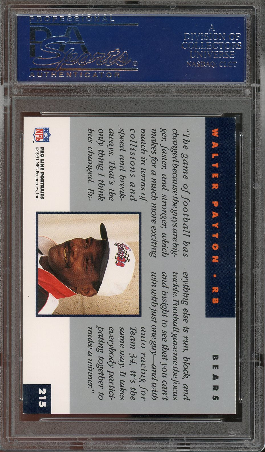 1991 Proline Portraits Walter Payton Auto #215 PSA Authentic