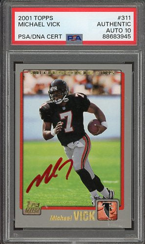 2001 Topps Michael Vick Auto RED INK #311 PSA Authentic AUTO 10 RC Falcons