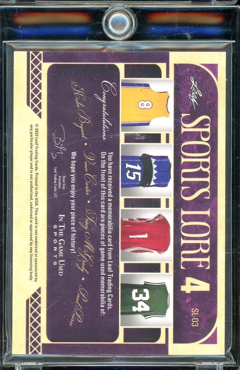 2022 Leaf Sports Lore Quad Jersey Kobe Bryant/Vince Carter/Tracy McGrady/Paul Pierce