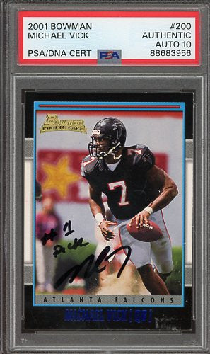 2001 Bowman Michael Vick Auto #1 Pick Inscription #200 PSA Authentic AUTO 10 RC Atlanta