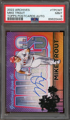 2022 Archives Mike Trout Postcards Auto #TPCMT /25 PSA 9