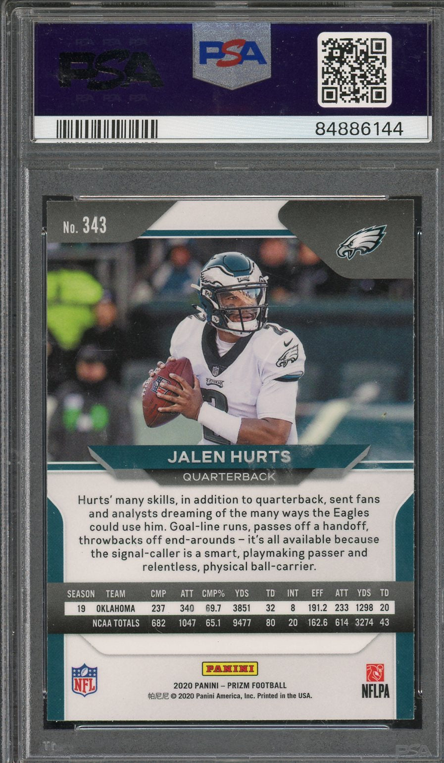 2020 Prizm Jalen Hurts #343 PSA 10 RC Eagles