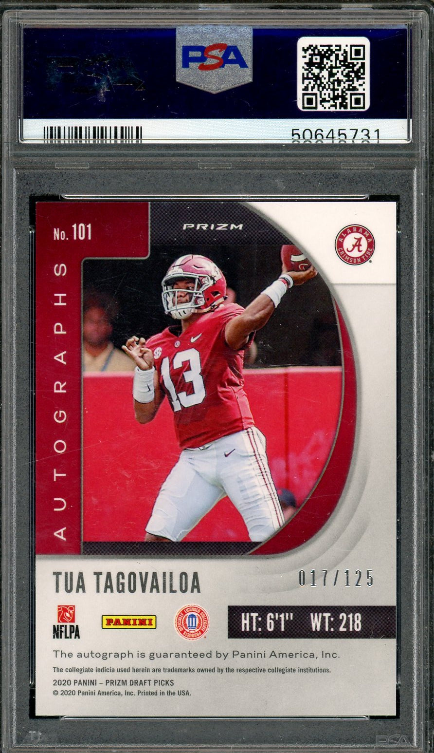 2020 Prizm Draft Picks Tua Tagovailoa Neon Orange Rookie Auto /129 PSA 9