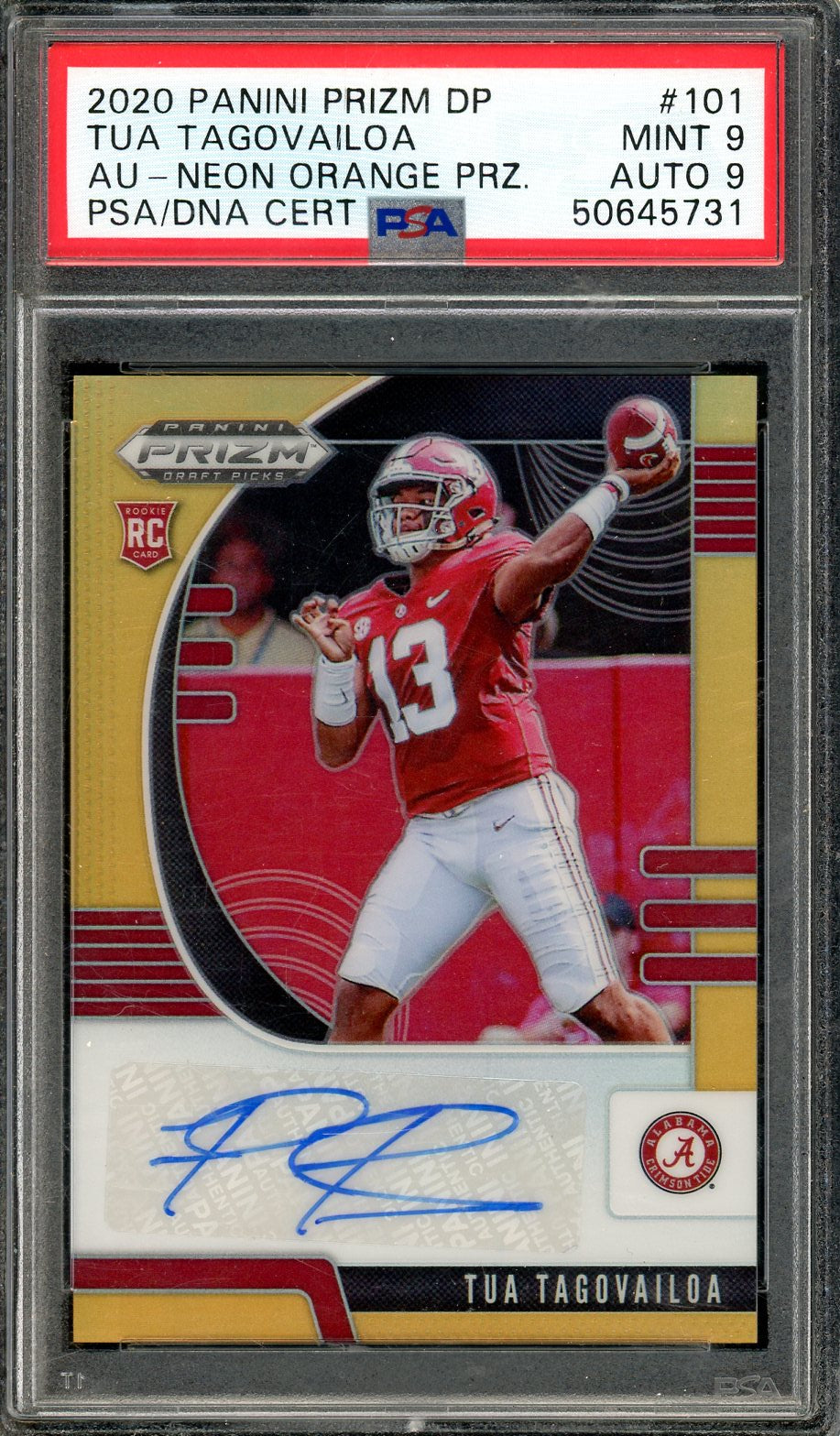 2020 Prizm Draft Picks Tua Tagovailoa Neon Orange Rookie Auto /129 PSA 9