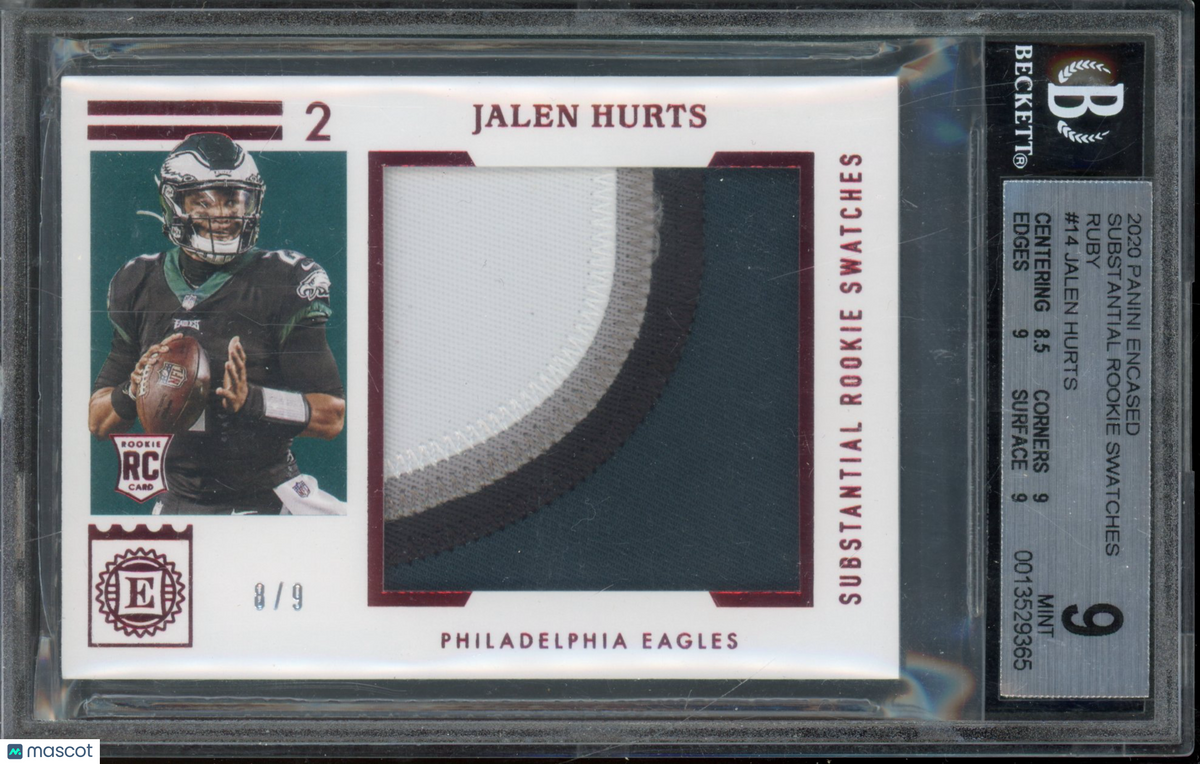 2020 Encased Jalen Hurts Jumbo patch 8/9 BGS 9 RC