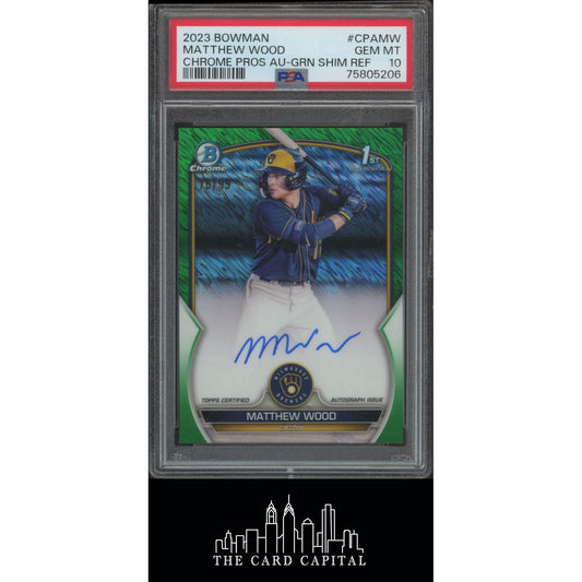 2023 Bowman Chrome Matthew Wood Green Shimmer Refractor Auto #CPAMW /99 PSA 10 Bowman 1st