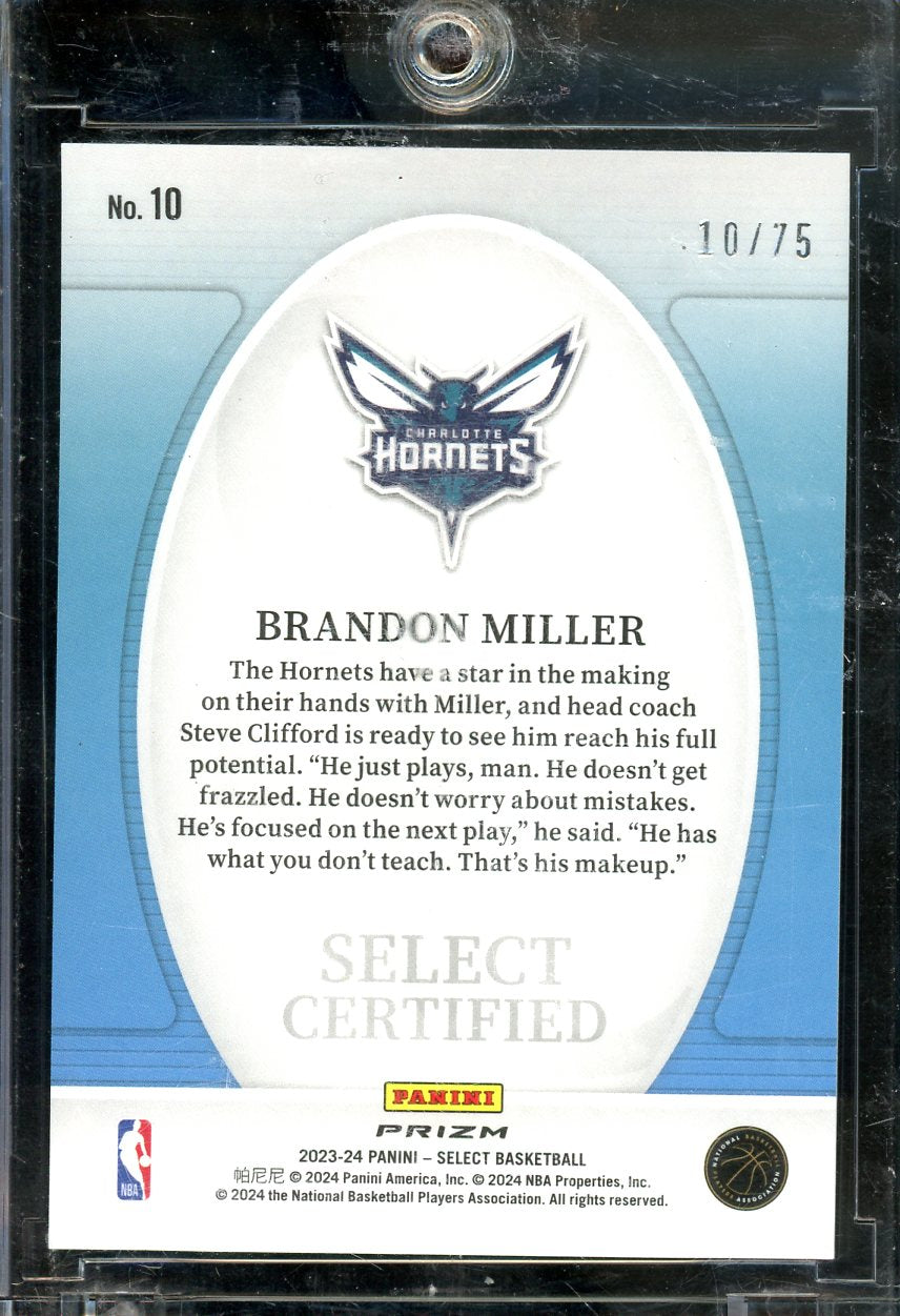 2023-24 Select Brandon Miller Certified Purple Cracked Ice #10 /75 RC