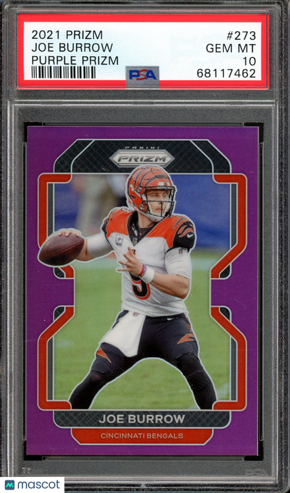 2021 Prizm Football Joe Burrow Purple Prizm 009/125 PSA 10