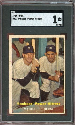 1957 Topps Mantle Berra Yankees Power Hitters #407 SGC 1