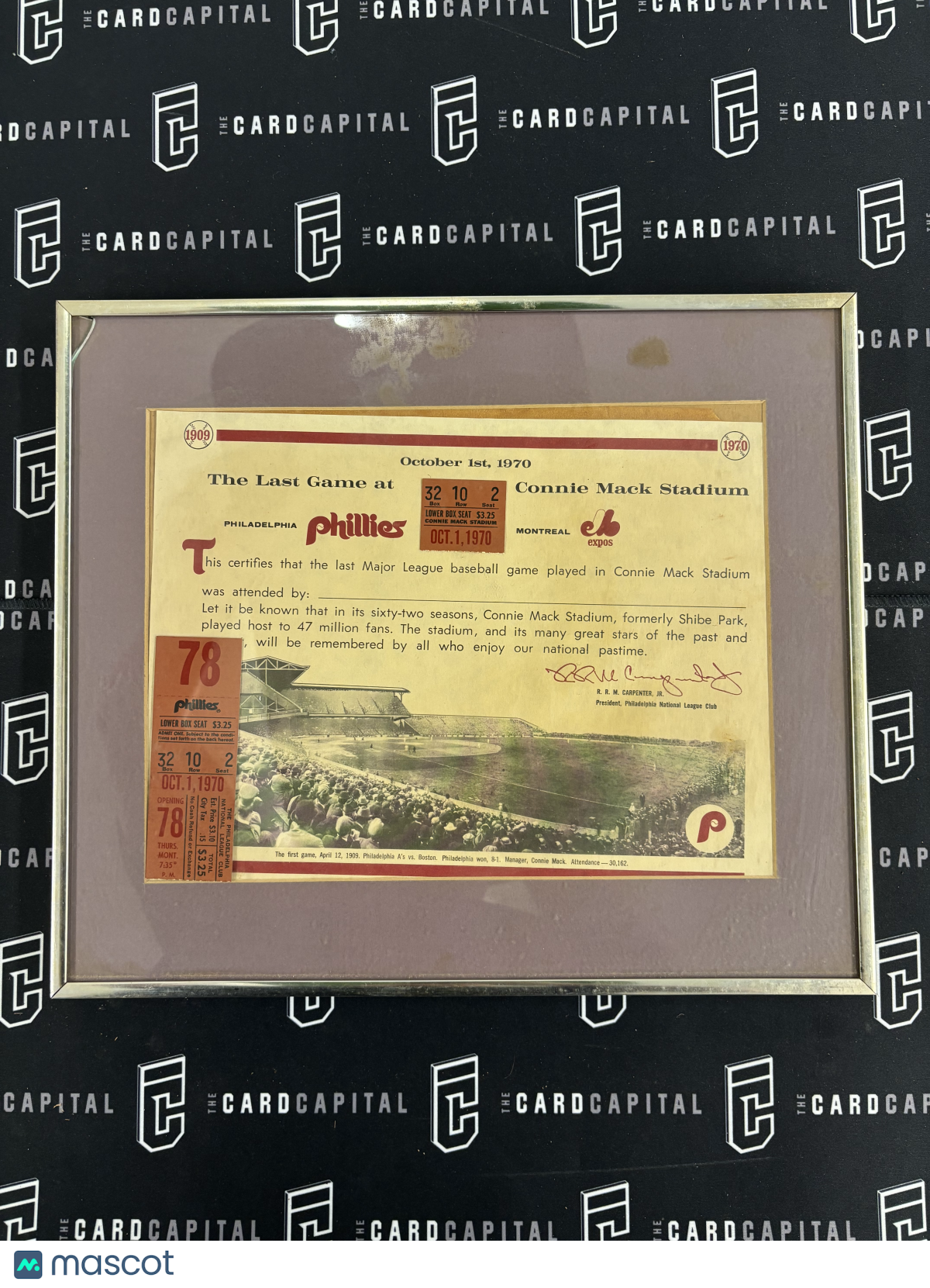 10/1 1970 Philadelphia Phillies Last Game At Connie Mack Stdium Ticket + Cert