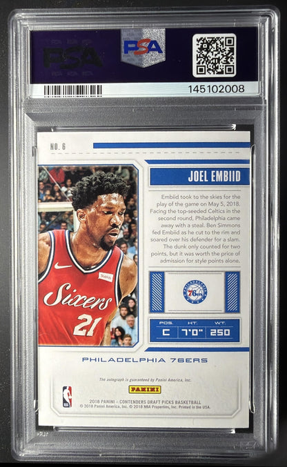 2018 Panini Contenders Draft Picks Joel Embiid #6 Season Ticket Auto PSA 8