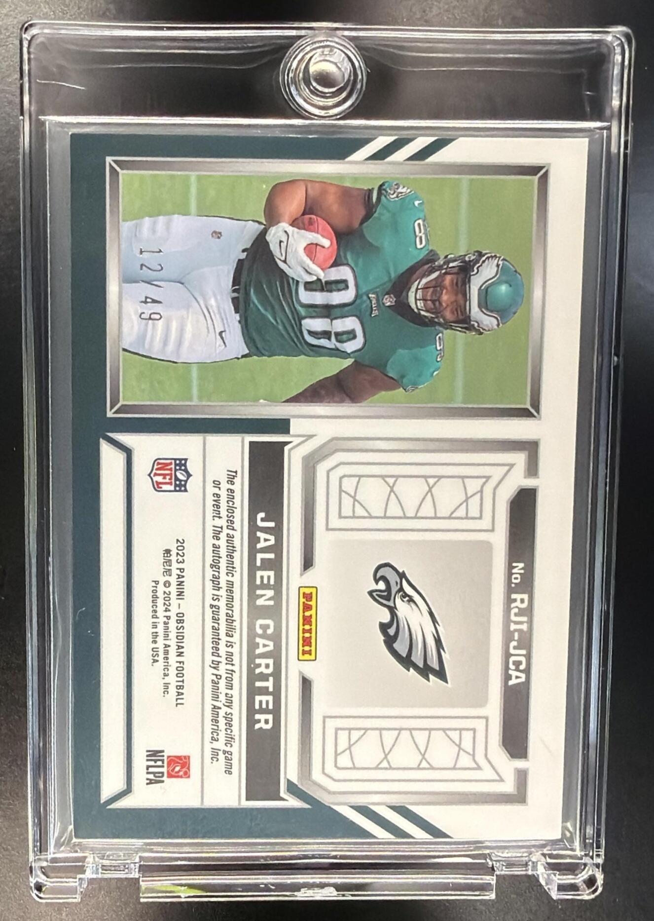 2023 Panini Obsidian Jalen Carter #RJI-JCA Rookie Jersey Ink Electric Etch Orange /49 MEM Auto RC