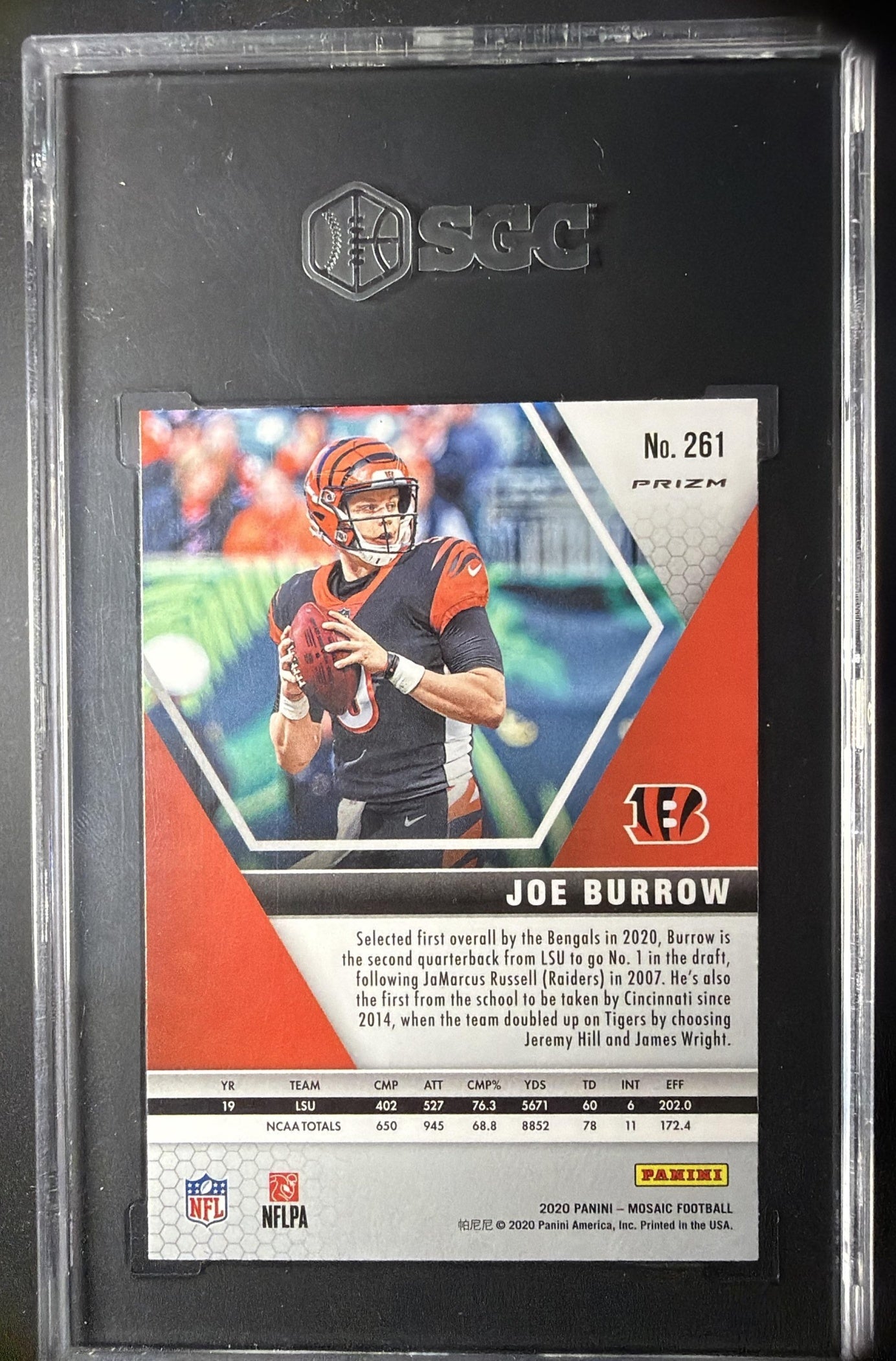 2020 Panini Mosaic Joe Burrow #261 Prizm Reactive Orange RC SGC 10