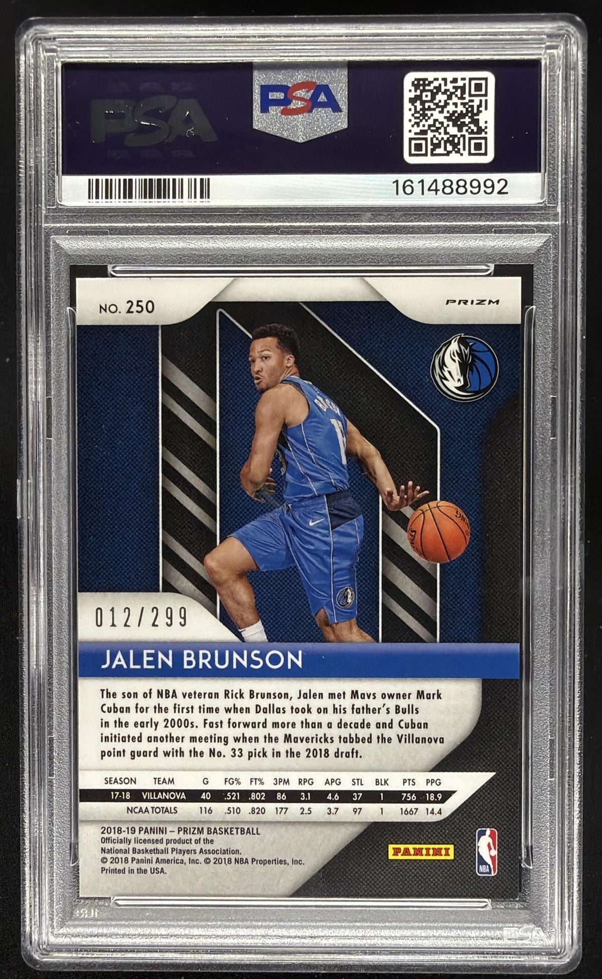 2018-19 Panini Prizm Jalen Brunson #250 Prizms Red 12/299 RC PSA 9