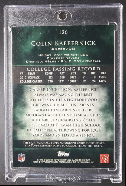 2011 Topps Inception Colin Kaepernick #126 Green 41/50 RC Auto