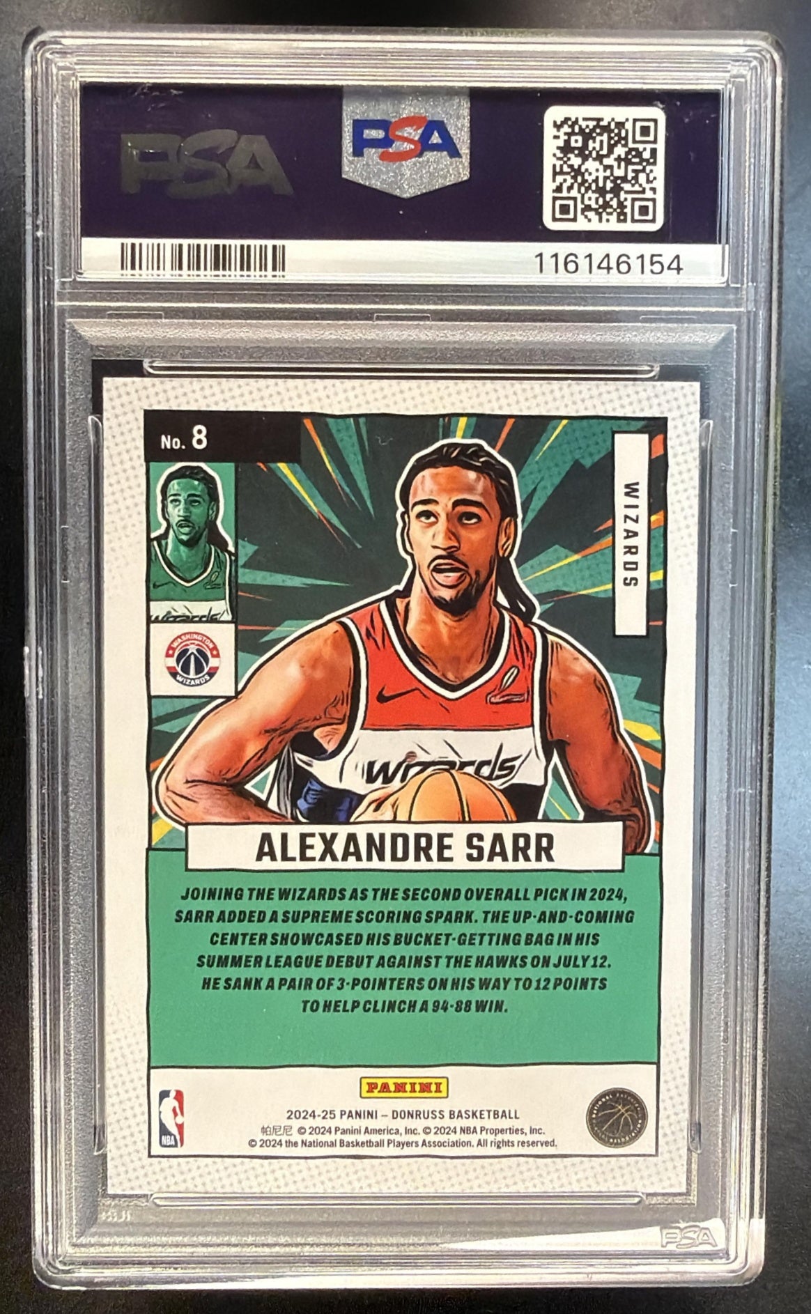 2024 Panini Donruss Alexandre Sarr #8 Net Marvels RC Wizards PSA 10
