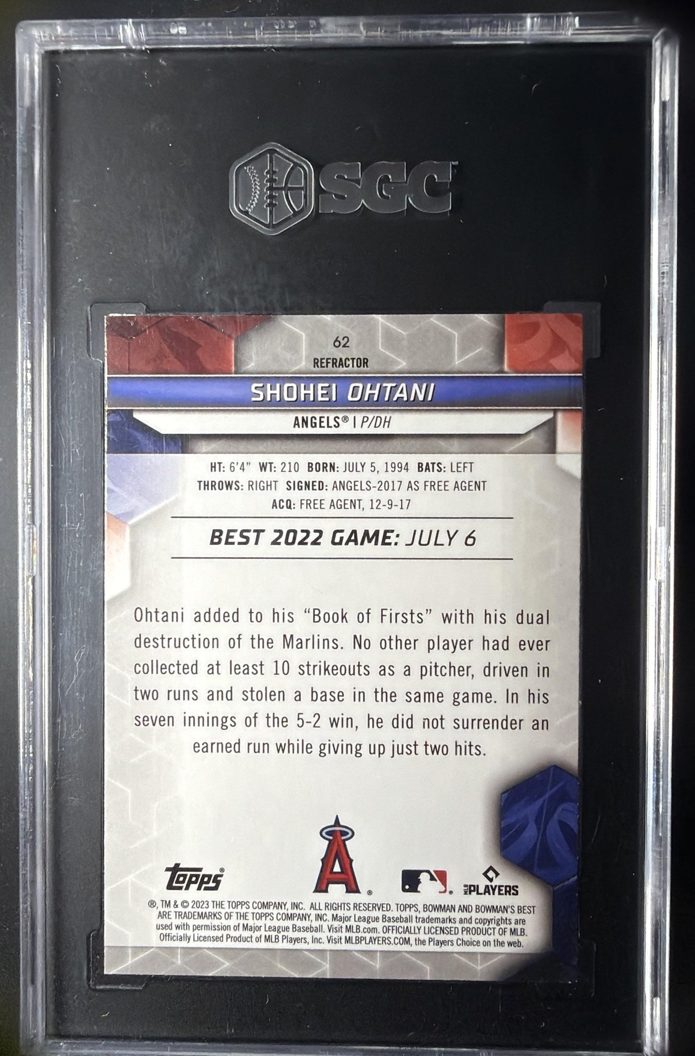 2023 Bowman's Best Shohei Ohtani #62 Refractor SGC 10
