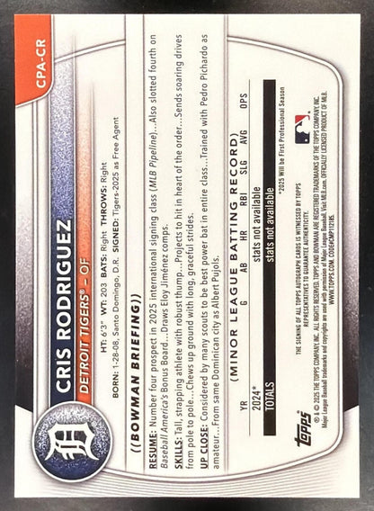 2025 Bowman Chrome Cris Rodriguez #CPA-CR Auto 1st Prospect