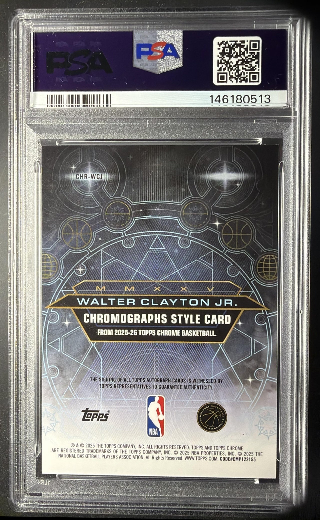2025 Topps Chrome Walter Clayton Jr. #CHR-WCJ Rookie Chromograph RC Auto PSA 10