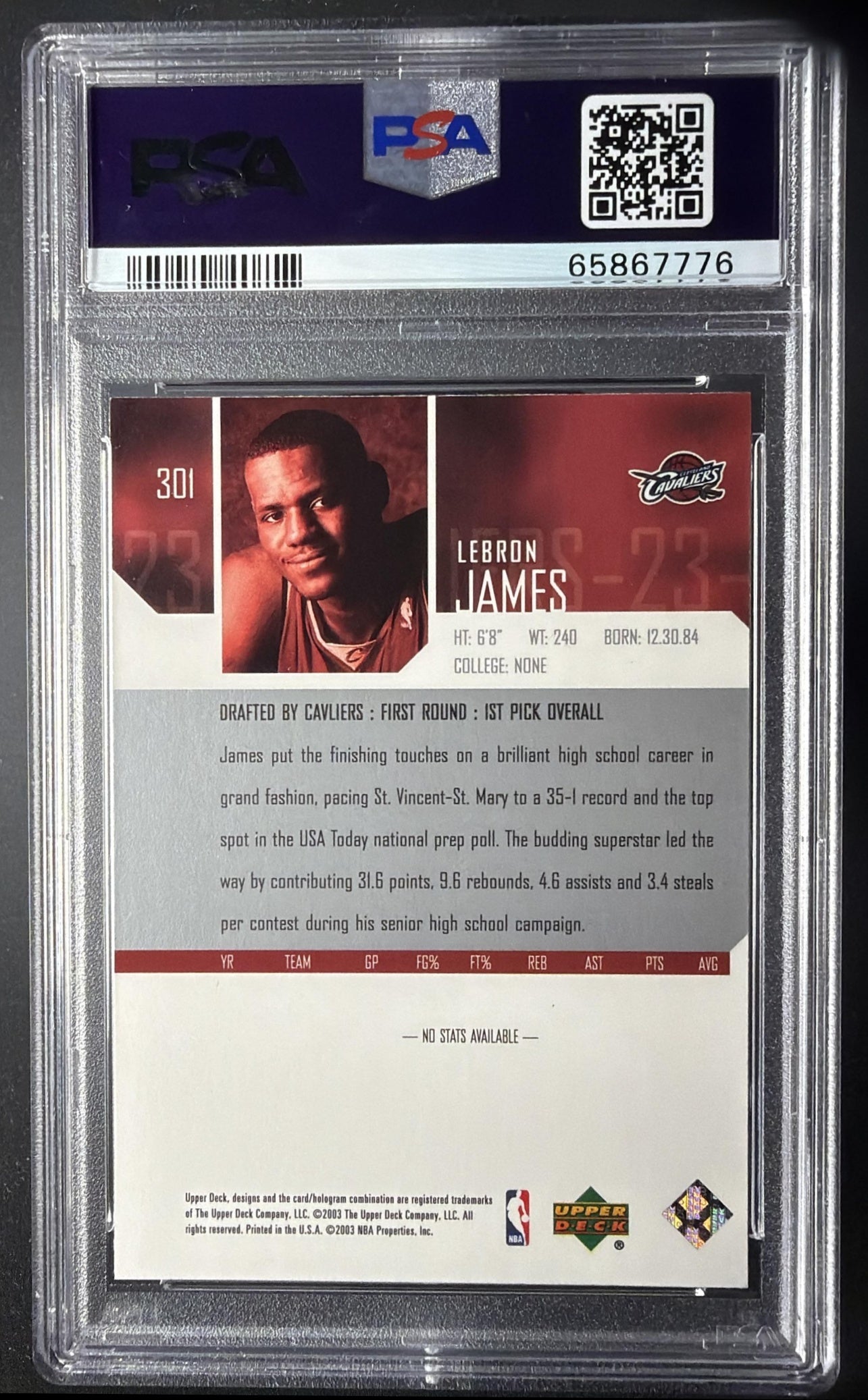 2003-04 Upper Deck LeBron James #301 RC PSA 9