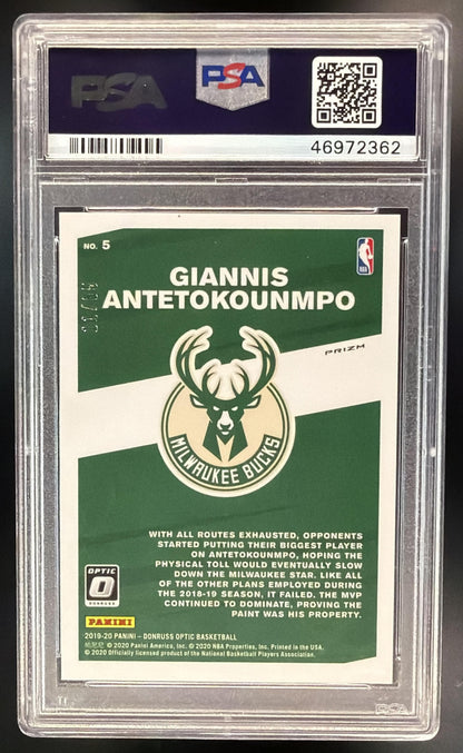2019-20 Panini Donruss Optic Giannis Antetokounmpo #5 My House Blue /85 PSA 10