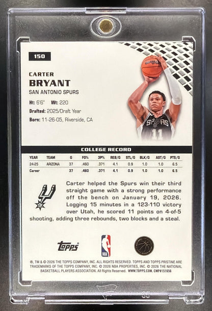 2025 Topps Pristine Carter Bryant #150 1st Day Issue Refractor /12 RC Aqua