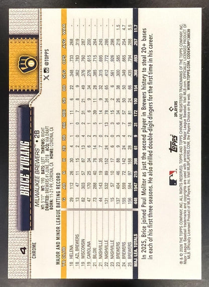 2026 Topps Chrome Sapphire Brice Turang #4 White Refractor 20/30