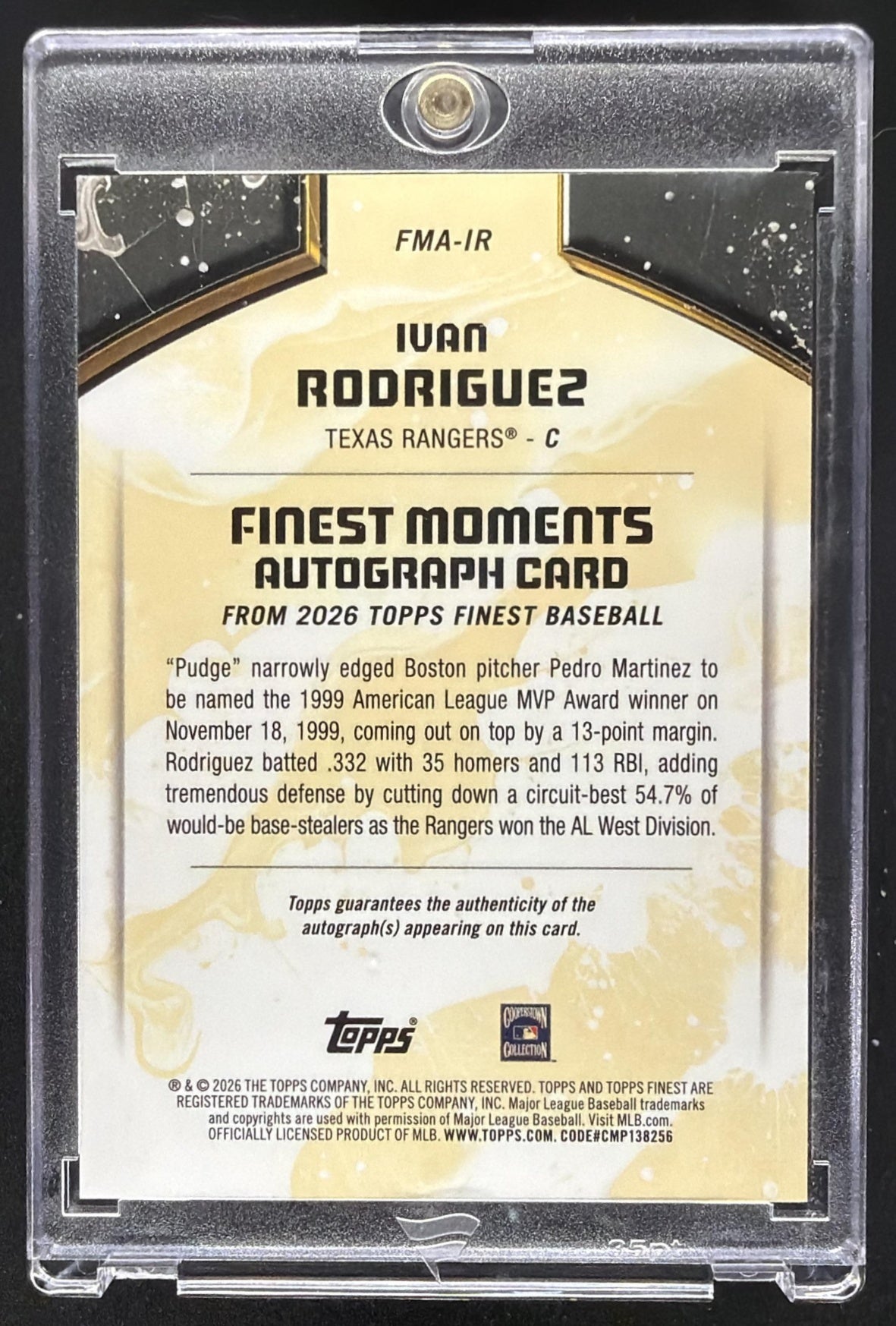 2026 Topps Finest Ivan Rodriguez #FMA-IR Moments Auto Gold Refractor 33/50