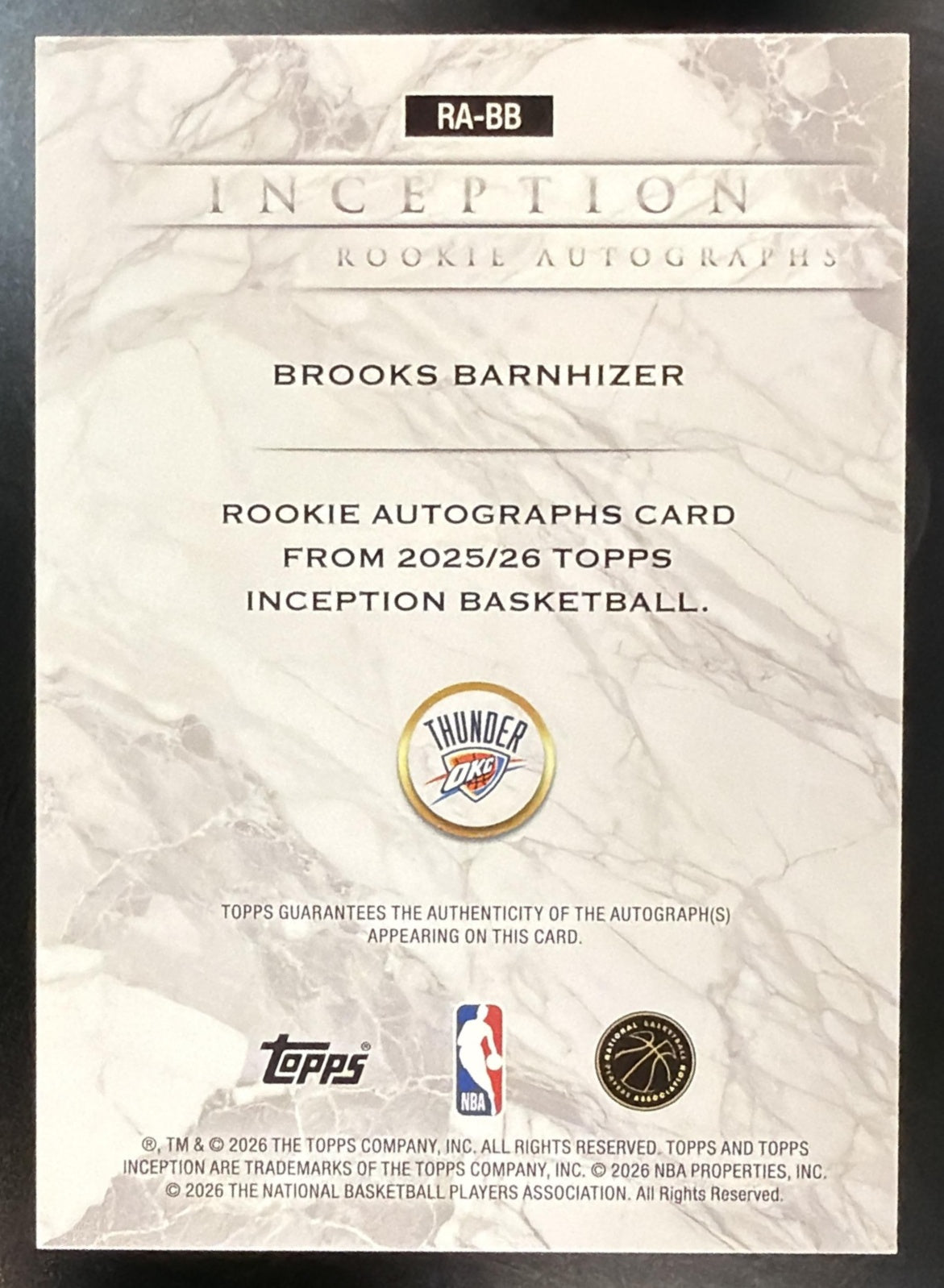 2025-26 Topps Inception Brooks Barnhizer #RA-BB Black Auto 5/10 RC