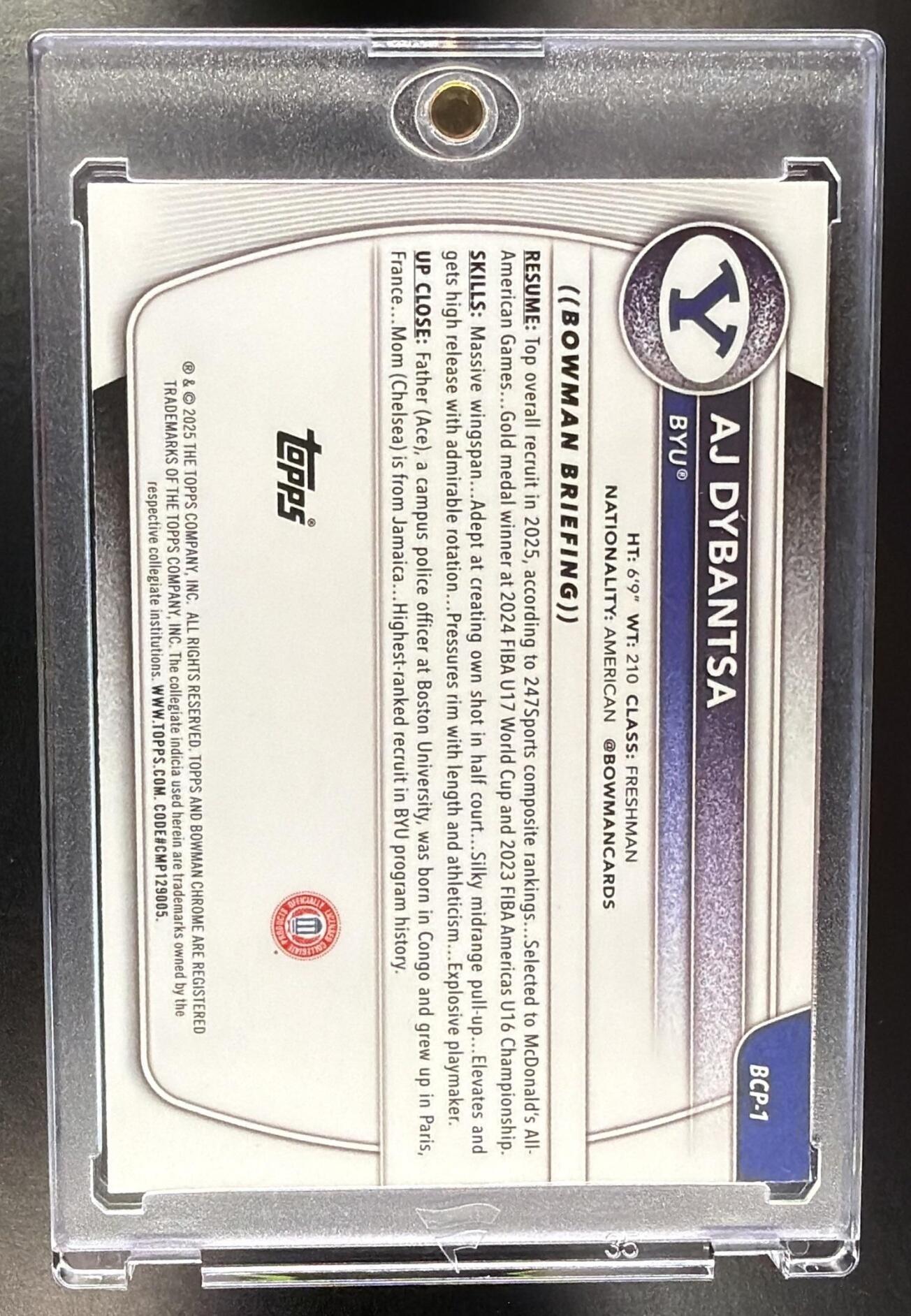 2025-26 Bowman AJ Dybantsa #BCP-1 Chrome Aqua X-Fractor 104/125 1st Prospect