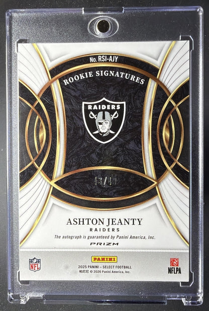 2025 Panini Select Ashton Jeanty #RSI-AJY Rookie Signatures Light Blue Prizm /49 Auto