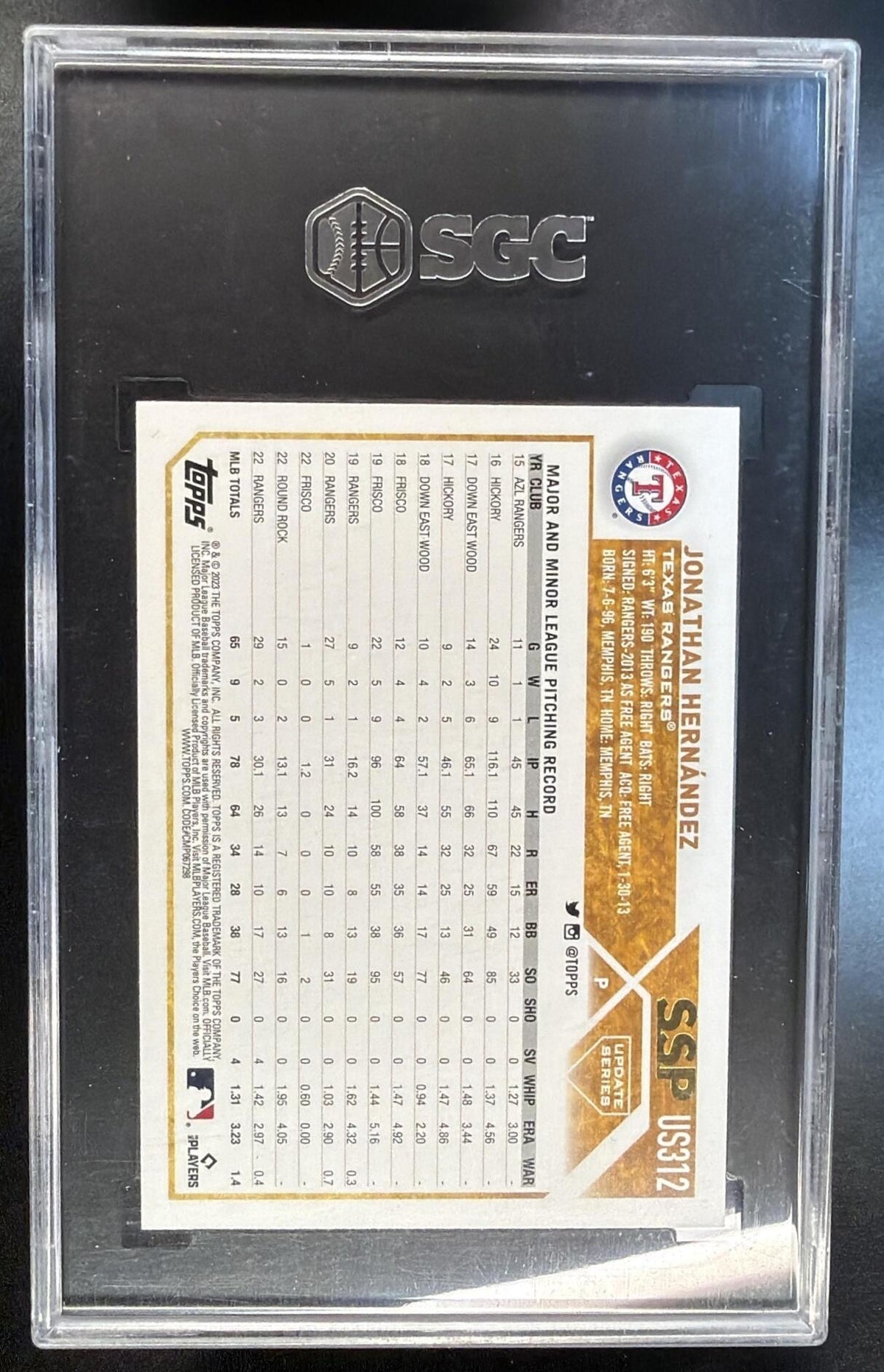 2023 Topps Update Jonathan Hernandez #US312 Golden Mirror Variation SGC 10
