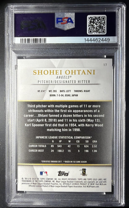 2018 Topps Gold Label Shohei Ohtani #17 Class 1 RC PSA 10